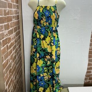 Floral Smocked Maxi Dress - Yellow & Blue